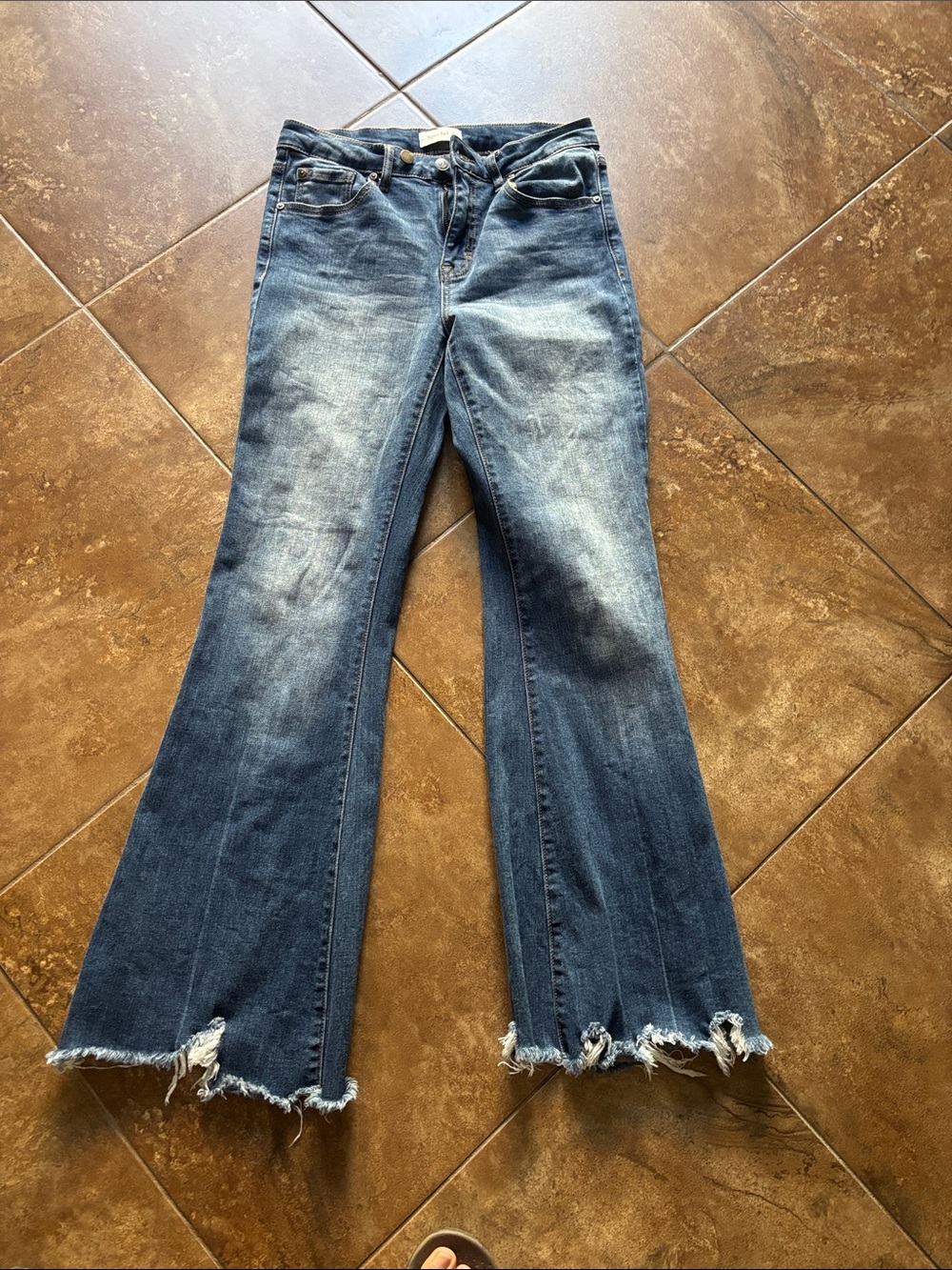 Special a Womens Dark Blue Flare Jeans with Frayed Hem